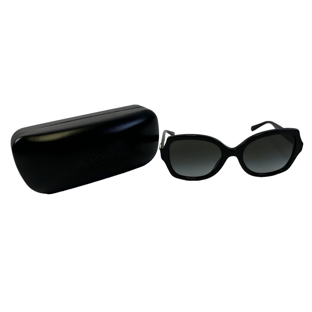 Coach HC 8295 Sunglasses Black Modern Square-Butterfly Shape Oversized Gold Logo